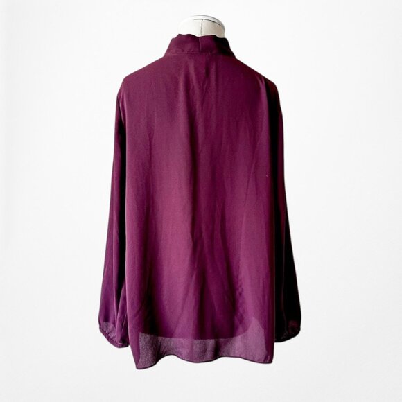 Adrienne Vittadini Purple Long Sleeve Neck Tie Chiffon Blouse Top Size M - Picture 7 of 7